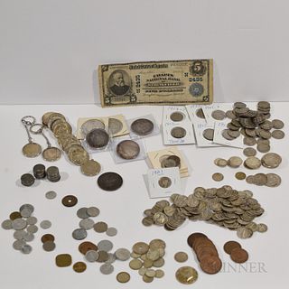 90% Silver U.S. Coins, Silver Foreign Coins, and $5.00 National Bank Note