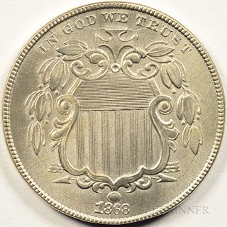 1868 Shield Nickel, MS-65, Missing Leaf