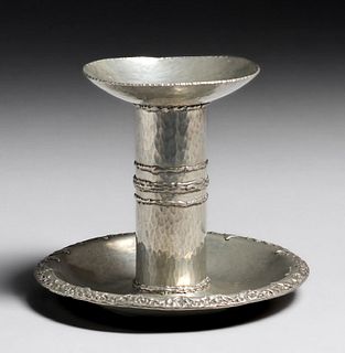 Rene Delavan French Art Deco Hand Hammered Pewter Candlestick c1920s
