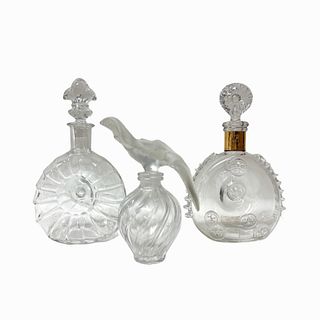 3 French Crystal & Glass Decanter & Perfume Bottle