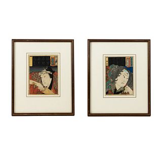 (2) Isshusai Kunikazu Utagawa Chuban Japanese Woodblock 