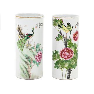 (2) Antique Chinese Painted Scene Porcelain Brush Pots