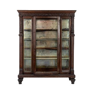 English Carved Bow Front Curio or China Cabinet