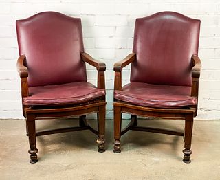(2) Pair of Georgian Style English Leather Armchairs