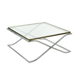 Hollywood Regency Brass, Chrome, and Glass Coffee Table