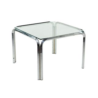 Modern Chrome and Glass Square Side Table