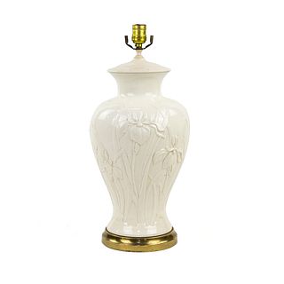 Paul Hanson White Embossed Iris Ceramic Lamp