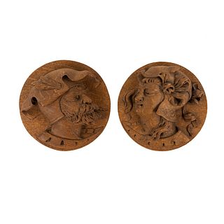 Classical Man and Woman Head Bust Carved Plaques