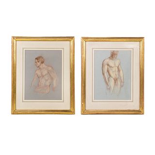 (2) John LeGrand Male Nude Studies Pastel on Paper