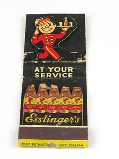 1935 Esslinger's Beer Feature Full Matchbook PA-ESS-9 J. F. Gazan Co. Savannah Georgia Philadelphia