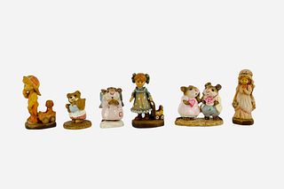 Lot of Wee Forest Folk (Donna Petersen, circa 1989,) miniature figures are approx 1 1/2" tall, also includes Sarah Kay designed Anri wood figures from