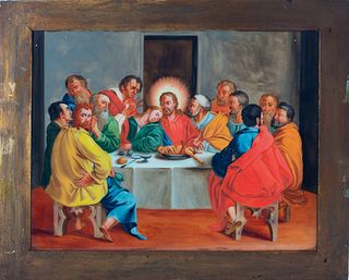Holy Supper, oil on glass, Italian school of the 18th - 19th century