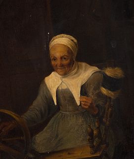 The Spinner, follower of David Teniers II, 19th century Dutch school