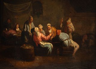 Tavern scene, signed "D. Teniers Fec.?", 17th century Flemish school
