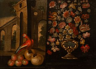 Still Life with Flowers and Parrot, 17th century Mallorca school