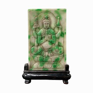 Chinese Green & White Jadeite Ganesha Table Plaque