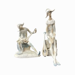 2 Lladro Spain Matte Porcelain Jester Sculptures