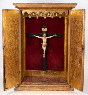 Polychrome Portable Altar with Christ in Ivory, Spain, 16th century