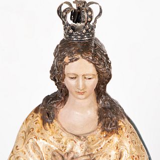 Immaculate Virgin in Terracotta with Silver Crown, 17th century Spanish school