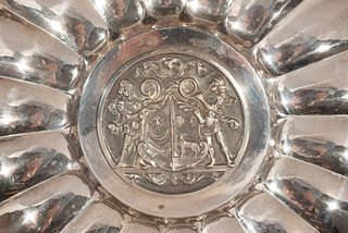 German silver tray with Heraldic Shield, XIX century
