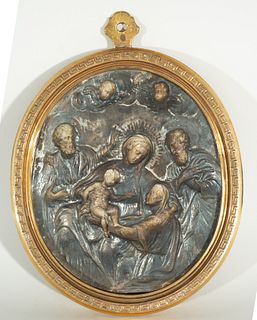 Neapolitan oval in embossed silver with bronze frame, Italian school of the XVII - XVIII centuries