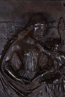 Bronze relief of Virgin with Child in her arms, following Flemish models of the 16th century