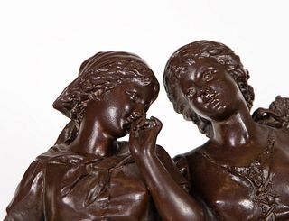 "La Confidencia", a pair of Girls in Bronze, after models by Ernest Rencoulet (1842-1918)