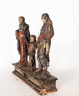 Holy Family in wood, Spanish school of the 19th century