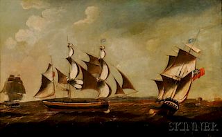 John Askew (British, act. 1790-1810)      British Ships Off the Coast
