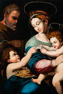 Holy Family with Jesus and Saint John, Italian school of the 16th century, Circle or follower of Raphael Sanzio