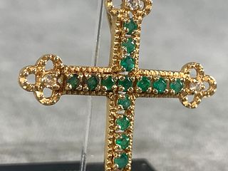 Cross Pendant in Gold and Emeralds