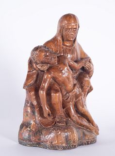 Pietà in carved wood, Castilian school of the 16th century
