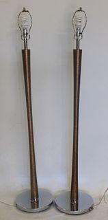Pair of Gilt Wood and Chrome Floor Lamps.