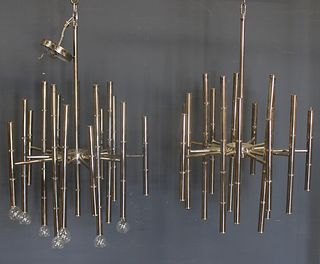 Pair of Chrome Bamboo Form Chandeliers.