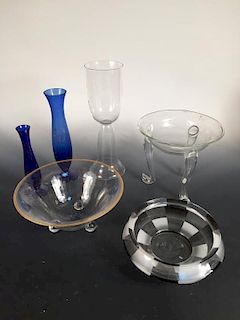 A collection of Wiener Werkstätte glasswares, comprising a circular bowl with gilded rim and sprig d