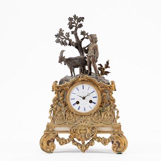 19TH C. FRENCH GILT BRONZE & MARBLE FIGURAL CLOCK