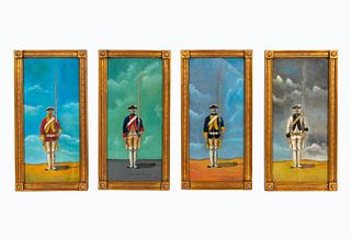 4 FRAMED PAINTINGS OF 18TH C SOLDIERS