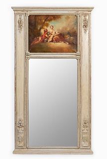 18TH/19TH C. PAINTED COURTING SCENE TRUMEAU MIRROR