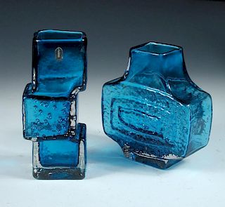 A Whitefriars drunken bricklayer vase and a TV vase, each in Kingfisher Blue (2) <br>