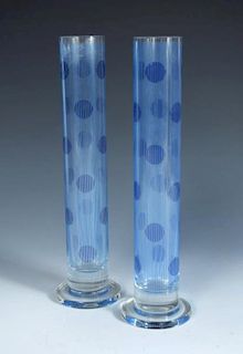 Riccardo Forti for Egizia HWC (Handle With Care), a pair of Sottsass Associati glass vases, with sil