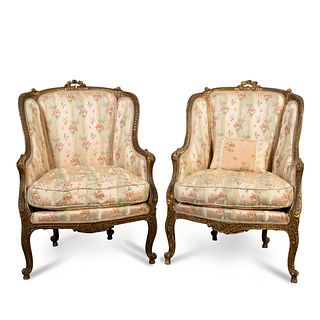NEAR PAIR OF FRENCH PARCEL GILT BERGERES