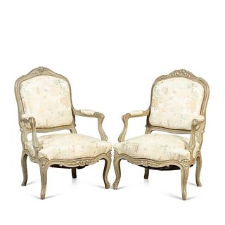 PR, LOUIS XV STYLE PAINTED UPHOLSTERED ARMCHAIRS