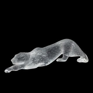 LALIQUE FROSTED CRYSTAL PANTHER FIGURINE