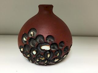 A small Poole stoneware vase by Guy Sydenham, with carved and glazed repeated circular patterns, imp