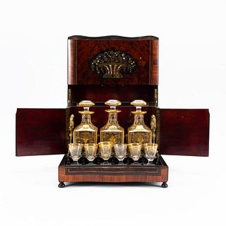 NAPOLEON III BURL INLAID FITTED CAVE A LIQUEUR