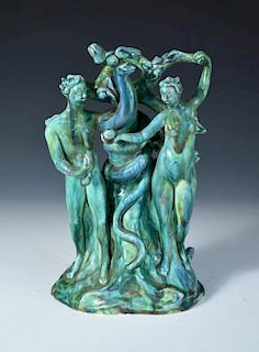 Dina Kuhn for Friedrich Goldscheider, a rare figure group of Adam & Eve, circa 1925, the pair stand