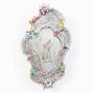 VENETIAN CARTOUCHE FORM FIGURAL AND FLORAL MIRROR