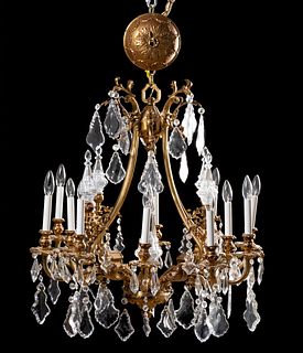ROCOCO-STYLE BRASS & CRYSTAL 12-LIGHT CHANDELIER