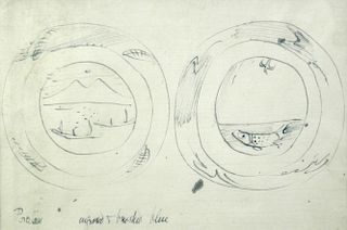 Bernard Leach (British, 1887-1979), two plate designs, 'Porcelain, engraved & brushed blue', one wit
