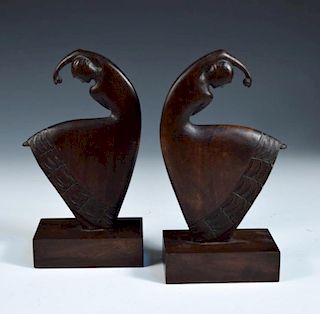 Attributed to Robj, a pair of Art Deco style carved wood dancing figures, each modelled as a ballet
